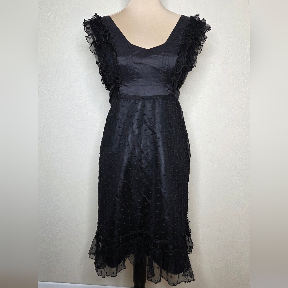 Vintage Betsey Johnson Black Swiss Dot Ruffle Dress Y2K 90s Coquette Soft Goth